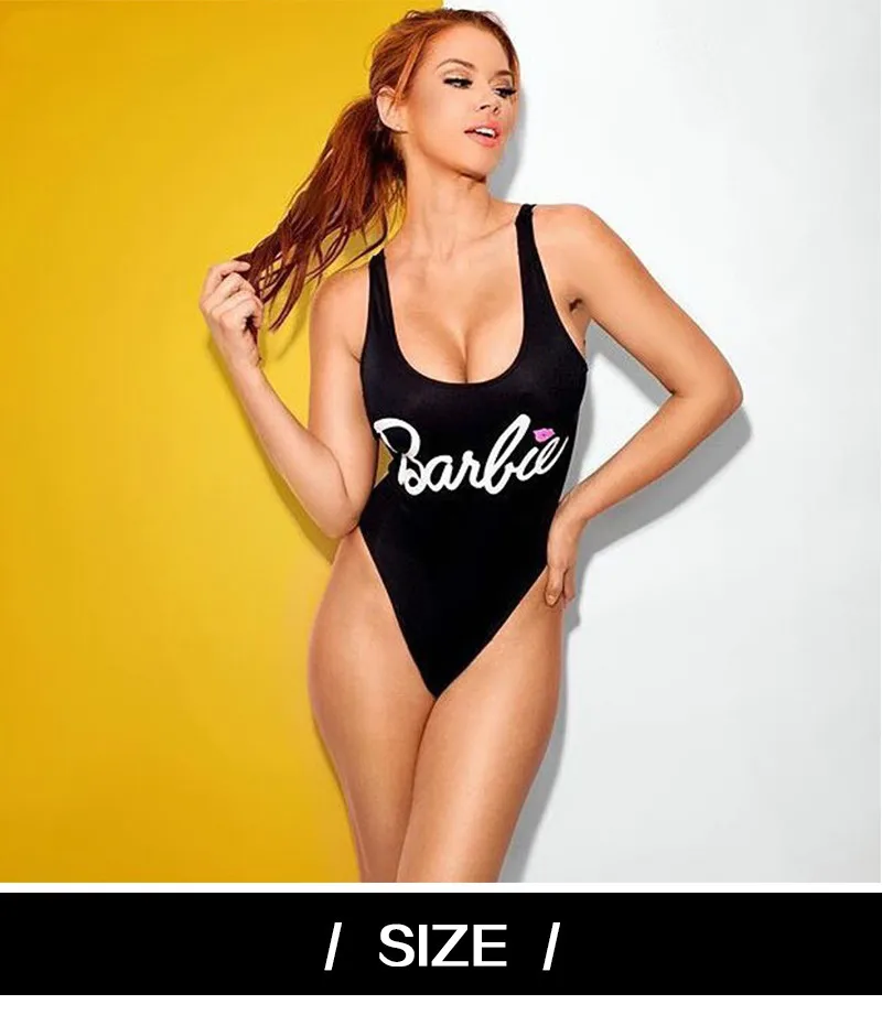 Bodysuit Sexy One Piece Women Swimsuit Thong Pink Lips Print Swimwear Bathing Suit Girls Backless Black Monokini