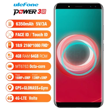 Ulefone мощность 3 S 6," 18:9 полный экран MTK6763 Octa 6380 мАч 4 Гб 64 уход за кожей лица ID четыре камера Android 7,1 мобильный телефон