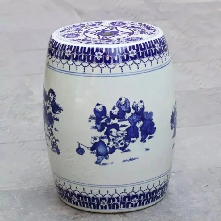 Сине белый домашний керамический античный фарфоровый садовый табурет из