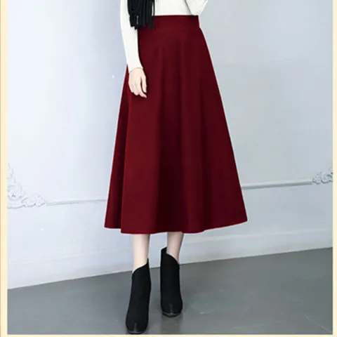 Skirt 008 Новая Осенняя Женская тонкая юбка, Женская шерстяная юбка, зимняя повседневная черная серая красная плиссированная юбка с высокой талией, Длинная женская юбка XS 19 - Цвет: Skirt 008