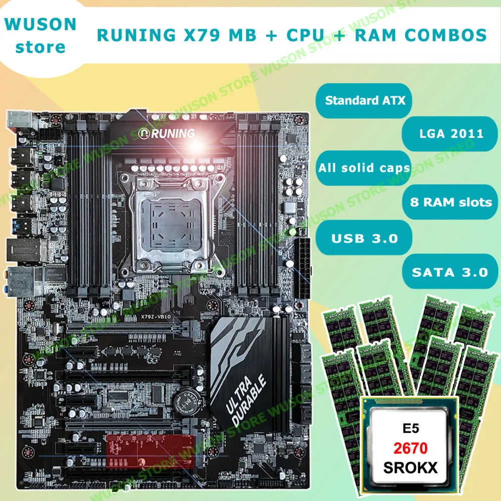 Бренд Runing Super X79 LGA2011 материнская плата поддерживает макс. 8*16G 1866 память Xeon E5 2670 C2 32G