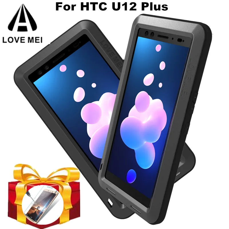 Закаленное стекло Горилла Стекло) Love Mei Водонепроницаемый чехол для htc U12 плюс U12+ противоударный металлический алюминиевый усиленный защитный чехол для телефона