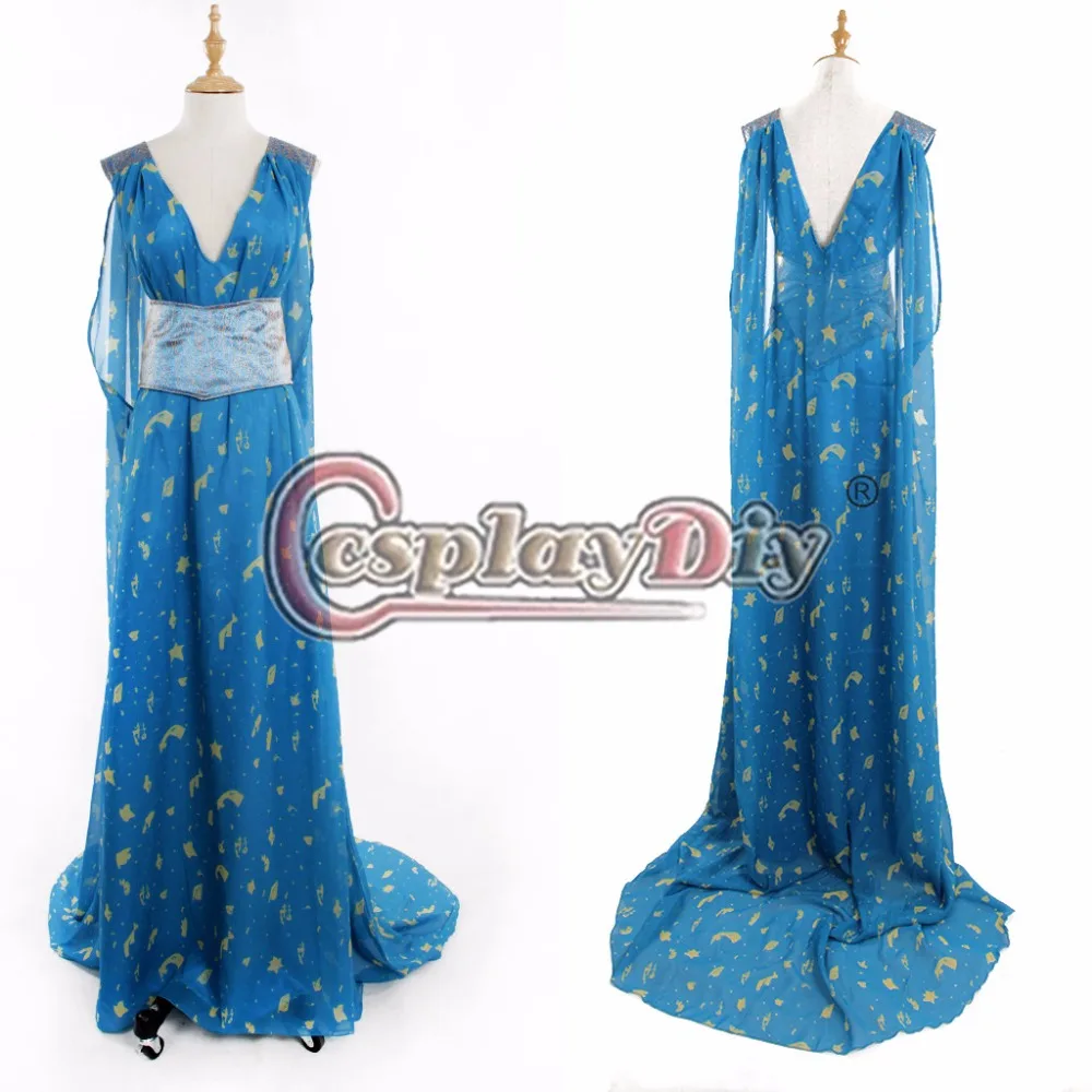Cosplaydiy Игра престолов 5 Дейенерис Таргариен синее платье Косплей Костюм для