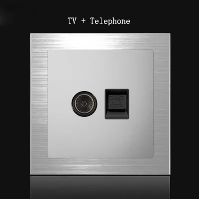 TV telephone 86 Тип 1 2 3 4 банда 1 2way серый алюминиевый сплав панель Переключатель Розетка Северная Европа промышленность переключатель Франция Германия Великобритания розетка - Цвет: TV telephone