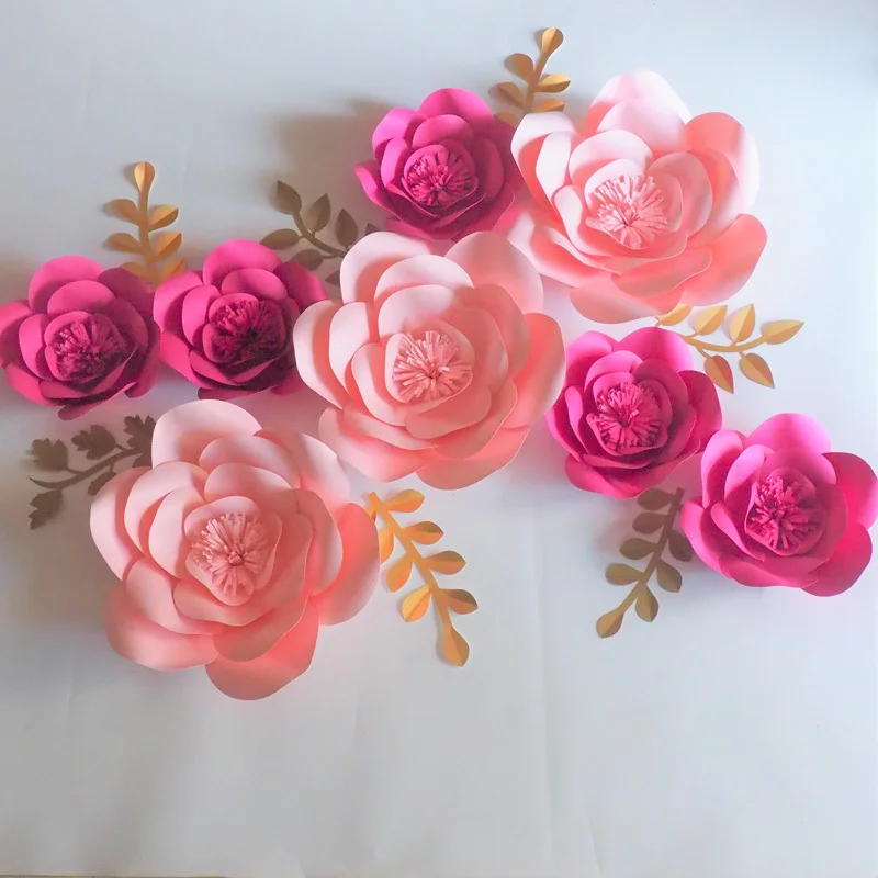 2018 DIY 8 шт. гигантские бумажные цветы + 7 листьев искусственный цветок