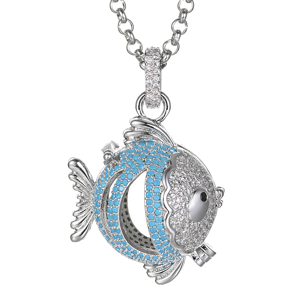 Камень циркон рыбы Форма медальон с ангелом Цепочки и ожерелья 4 цвета