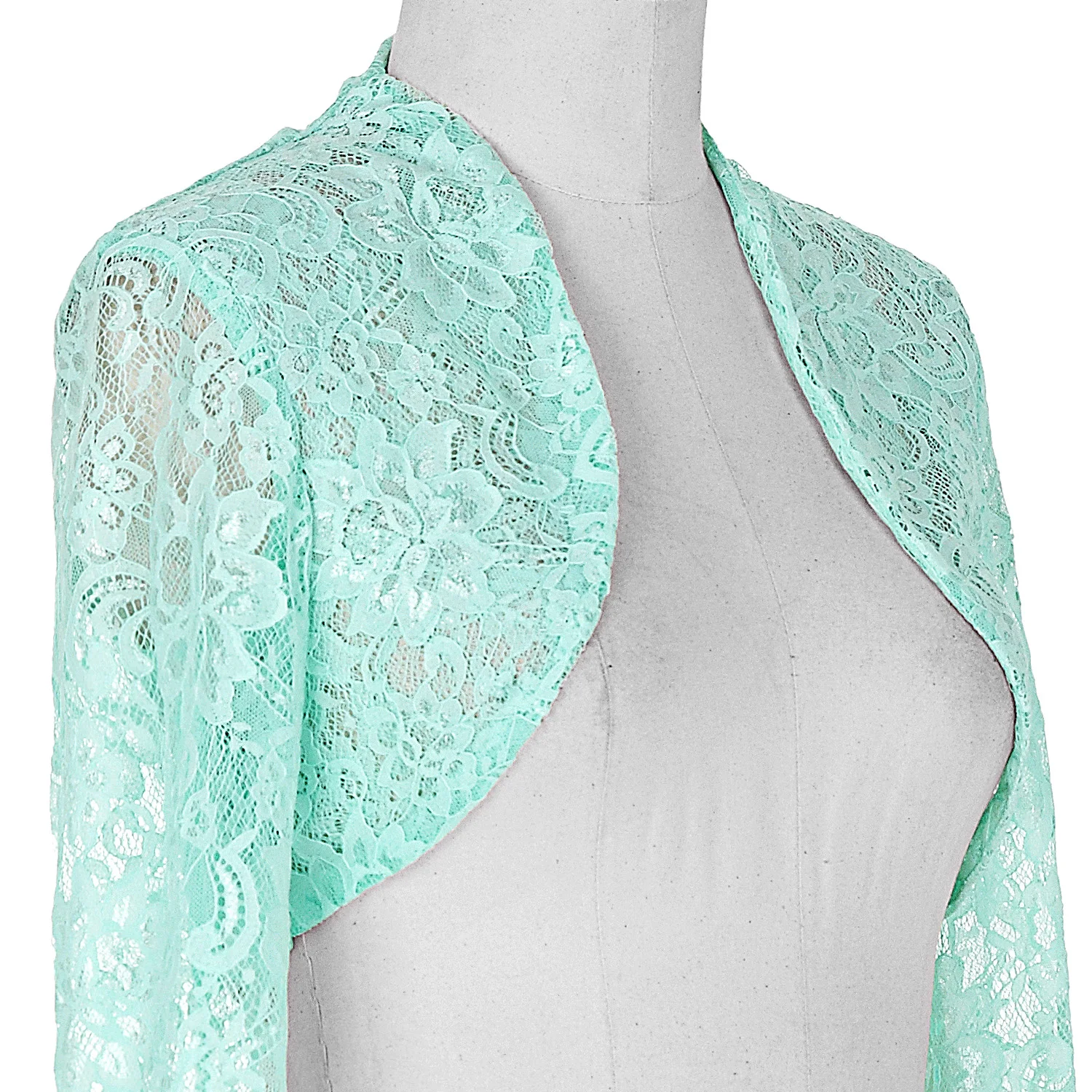 Pale Turquoise Кружевное болеро размера плюс, черного и белого цвета, элегантное, для девушек, болеро, длинный рукав, для свадьбы, выпускного вечера, укороченное, кружевное болеро, болеро - Цвет: Pale Turquoise