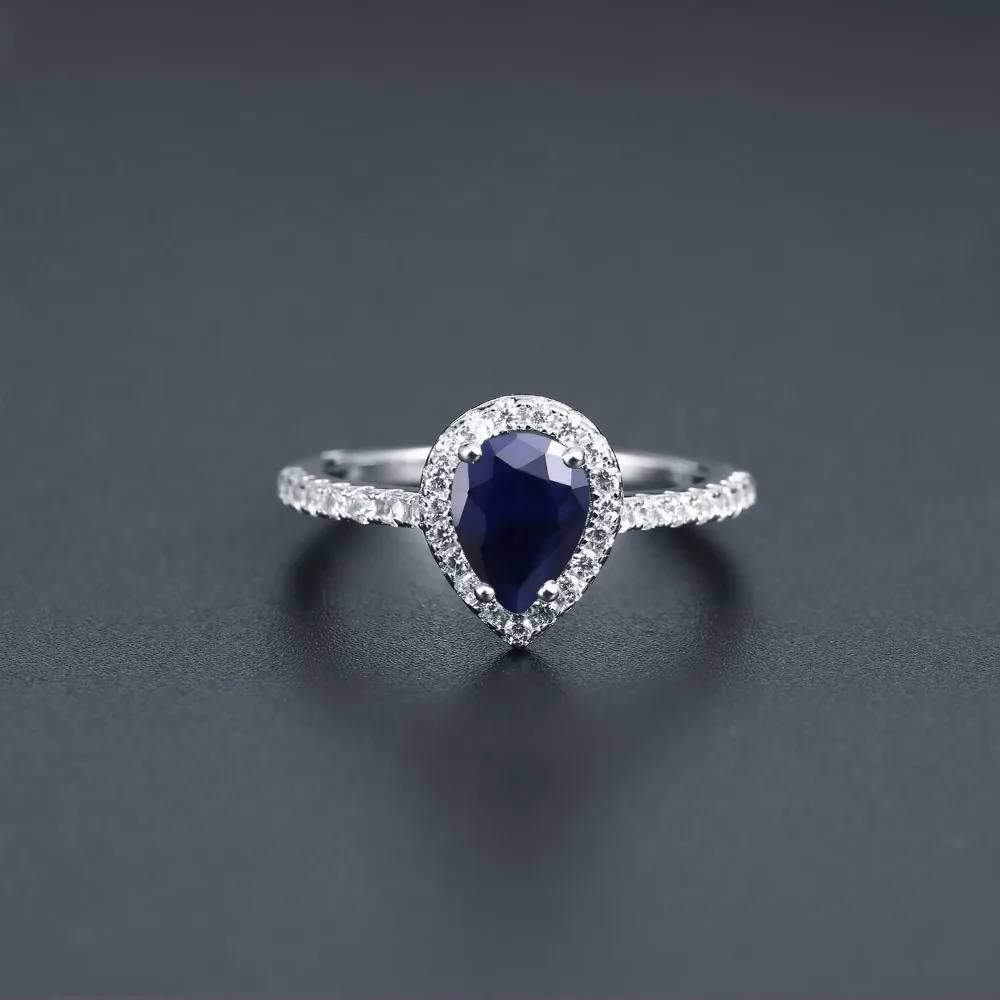 Gem's Ballet 1.29Ct натуральное синее сапфировое кольцо из драгоценных камней для женщин 925 пробы серебряные классические обручальные кольца ювелирные украшения