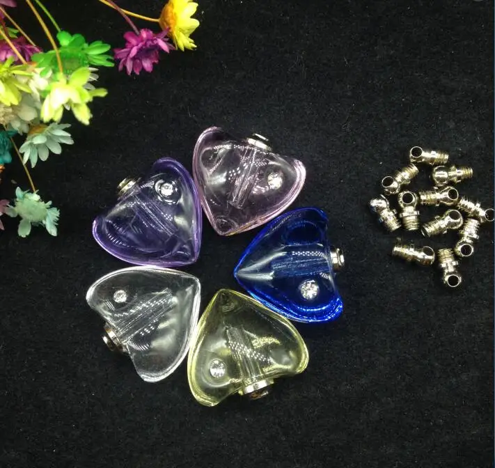 

100pcs Colorful Trendy Crystal heart Shape zircon Crystal Vial necklace Pendant Screw On Cap vase Perfume essential oil Bottle