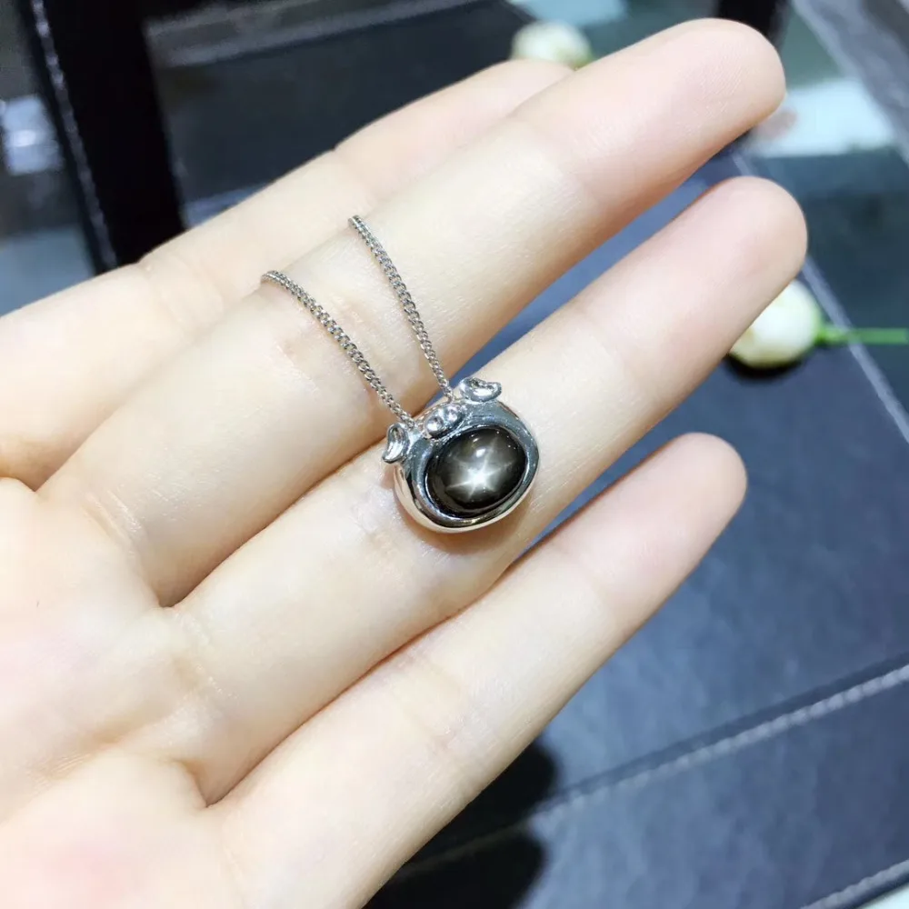 

Natural black Star Sapphire pendant S925 silver Natural gemstone Pendant Necklace grace Lovely PigHead girl party gift jewelry