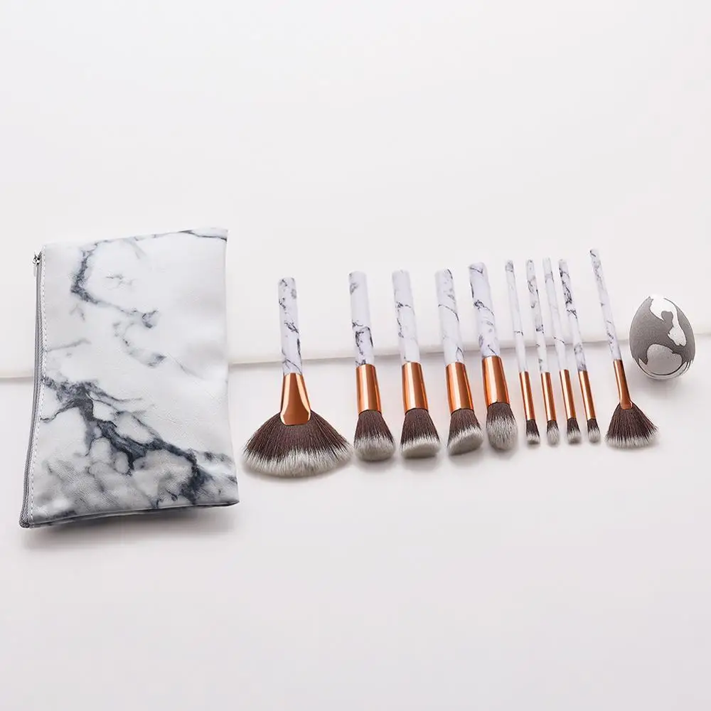 10 шт. набор кистей для макияжа + губки сумка хранения мраморный узор