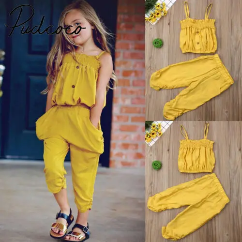 Одежда для маленьких девочек топ на бретельках + длинные брюки в полоску