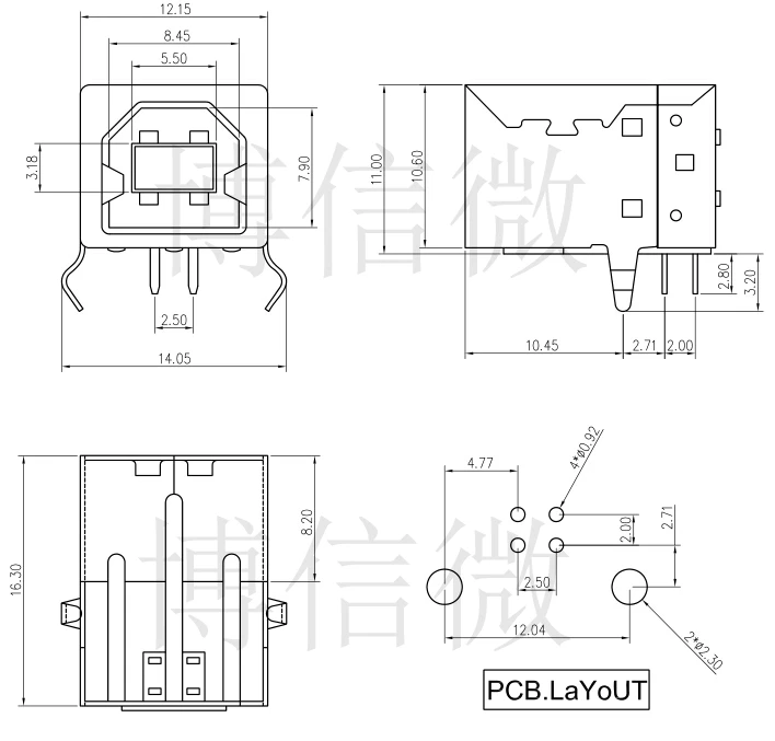 100 шт. USB интерфейс для принтера BF90 тип B|plating| |
