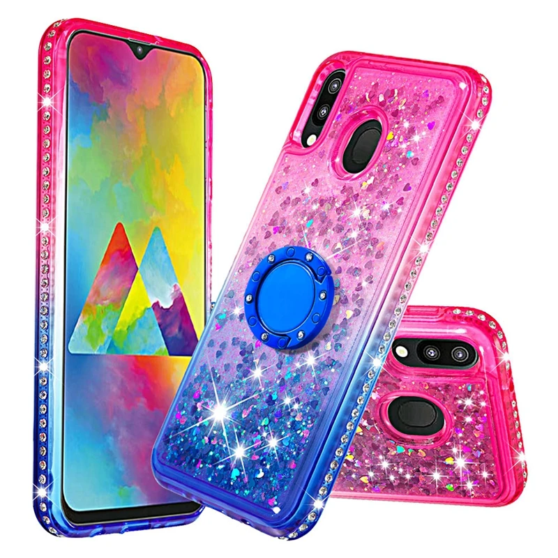360 палец металлическое кольцо + зыбучий песок мягкий ТПУ чехол для Samsung S10 S10e M10 M20 A9