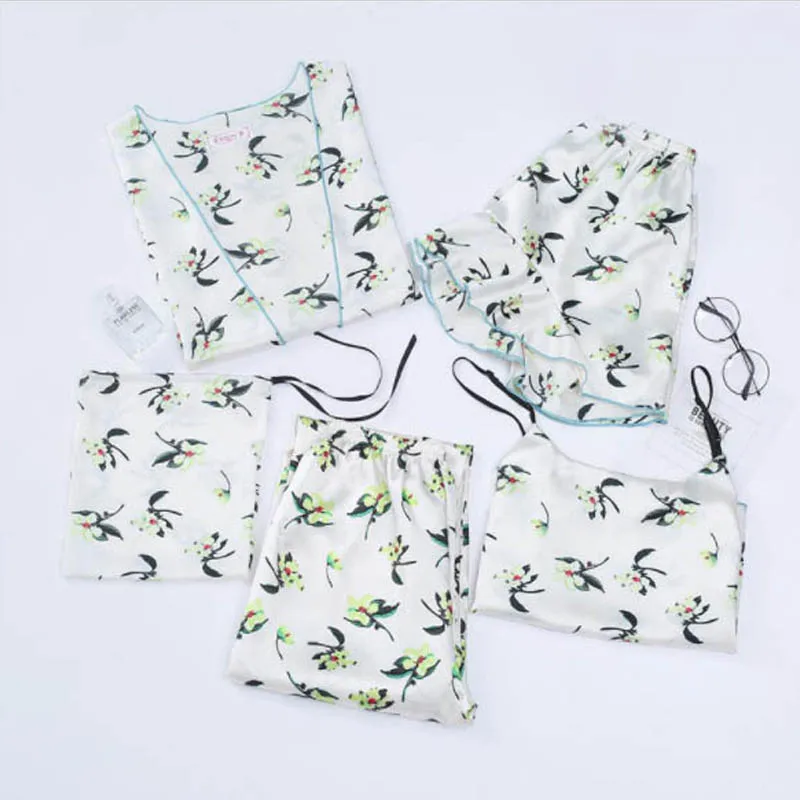 MJ046B 5 Pic белье Пижама Pyama женщина ночь Шелковый Костюм Mujer Pijama Feminino Pigiama Donna Invierno