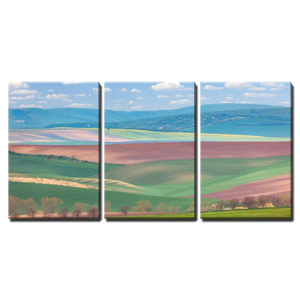 

3 шт. холст искусство стены-весенний пейзаж полей в сельской местности холмов-Современный домашний декор Прямая поставка