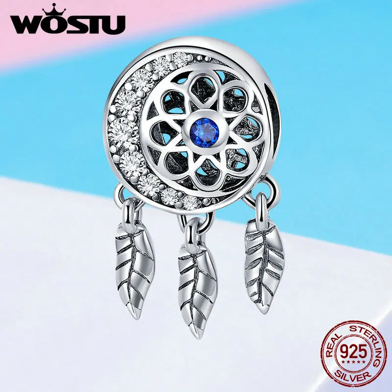 WOSTU 925 пробы Серебряный Ловец снов Луна счастливый Шарм Подходит оригинальный