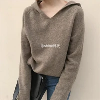 cashmere knitted jumpers woman sweater hooded 2colors korean style hot sale fashion pullover female woolen knitwear clothes tops