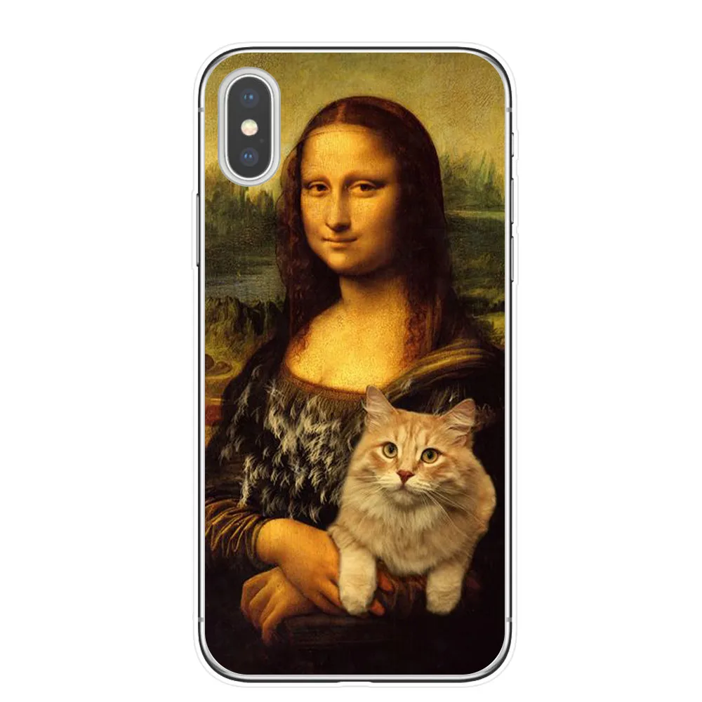 T4373 Забавный чехол для телефона KACKYFUL Leonardo da Vinci Mona Lisa Pat Cat с художественной эстетикой и рисунком для iPhone 8, 7, 6, 6S Plus, X, XS, MAX, 5S, SE, XR - Цвет: T4373