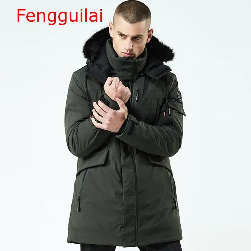 

Winter Coat Men Windbreaker Fur Hooded Thicken Jacket Men&#39s Streetwear Hiphop Military Trench Coats Long Parka jaqueta mascul