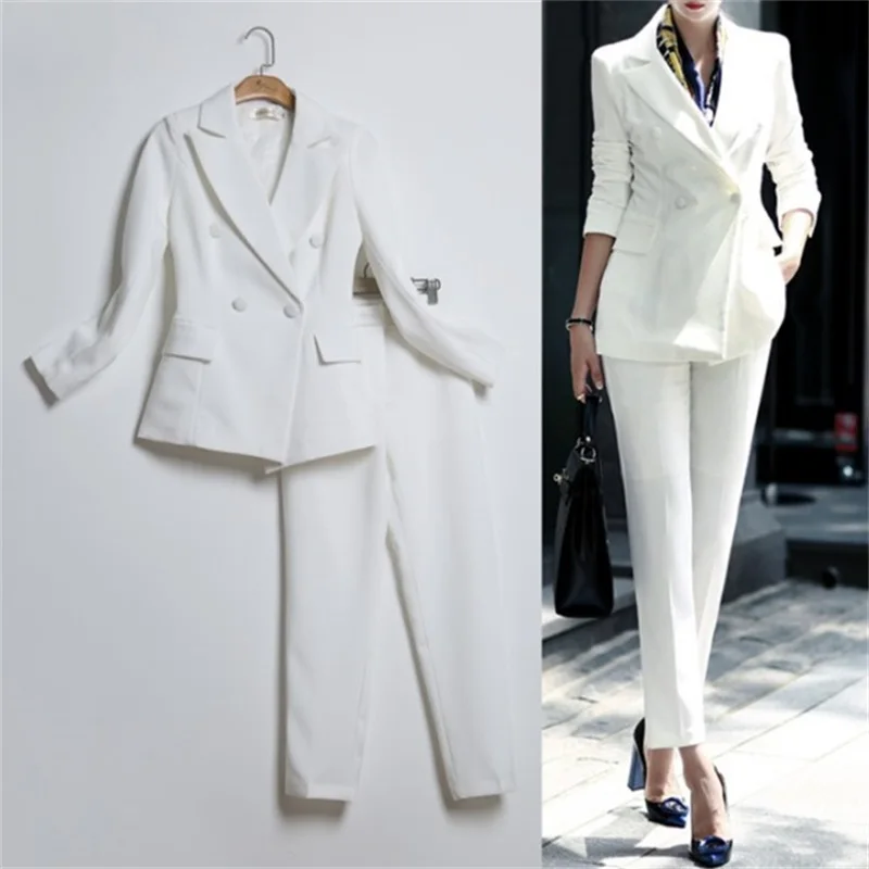 2019 New suit collar Sexy Business Pant Suits Set Blazers Formal Women OL Elegant Skinny Cut Out Black Backless Runway Suits