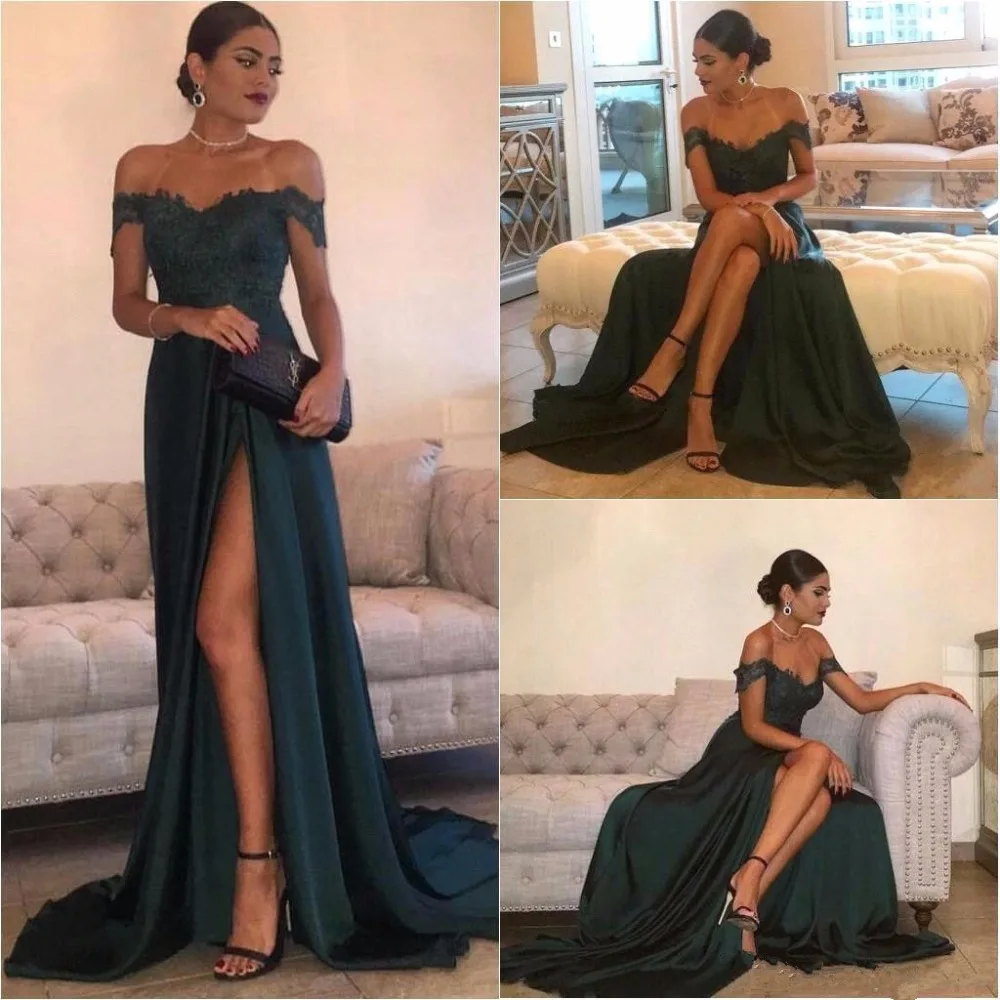 Свадебные платья феста сексуальная высокая щель dress темно-зеленый пром длинные с