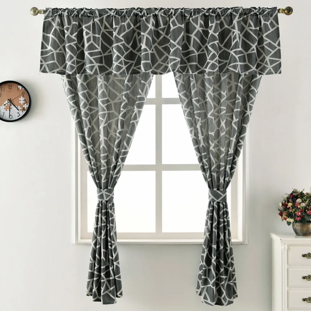 Curtain fabrics short treatment Kitchen window jacquard design curtain modern home decoration thick geometric valance | Дом и сад