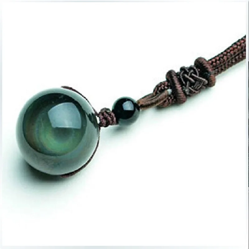 Free Shipping 18mm Beads Natural Stone Pendant Necklace Black Obsidian Rainbow Eye Ball Transfer Lucky Crystal Jewelry | Украшения и