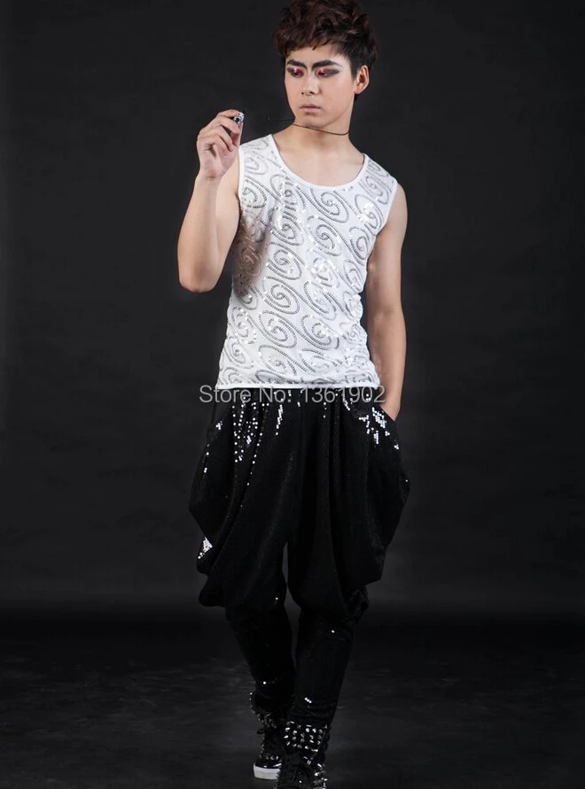 Модные мужские брюки в стиле панк рок синий свет Мужская певица хип хоп DS