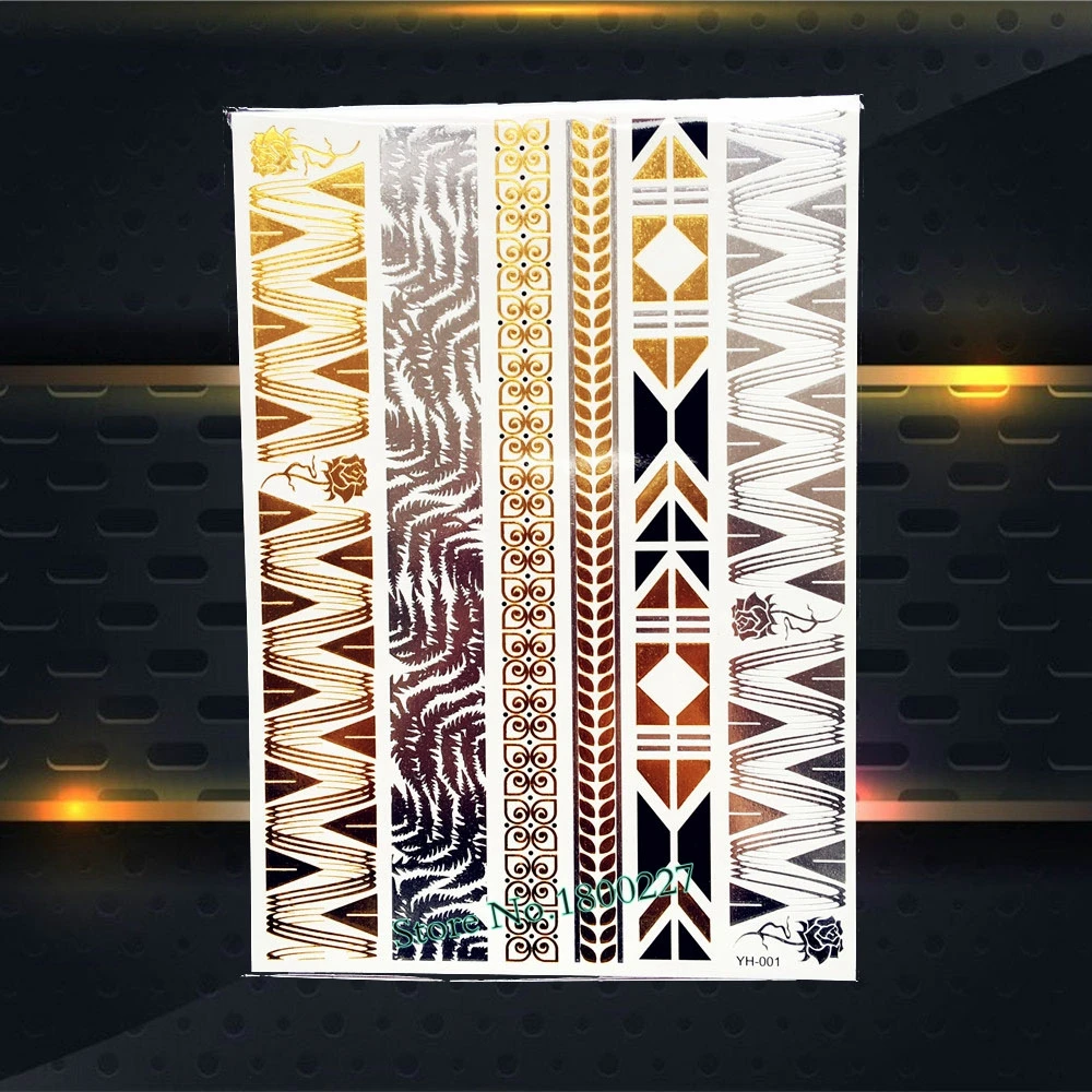 1 шт. горячая вспышка золотая металлическая Татуировка Индийский браслет Роза