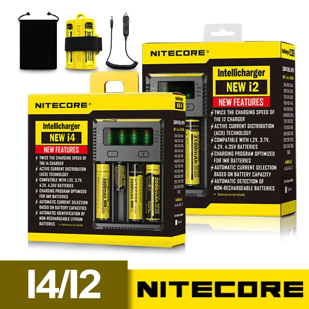 Nitecore I2 I4 Digi зарядное устройство lcd интеллектуальная схема Li-Ion для 26650 18650 18350 16340 14500 10440 автомобильное зарядное устройство
