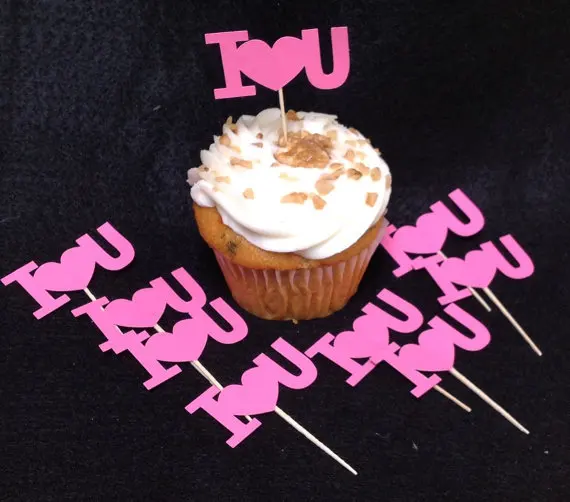 

I Love U wedding Party cupcake toppers Food Picks baby shower birthday toothpicks bachelorette bridal showers cake decorations