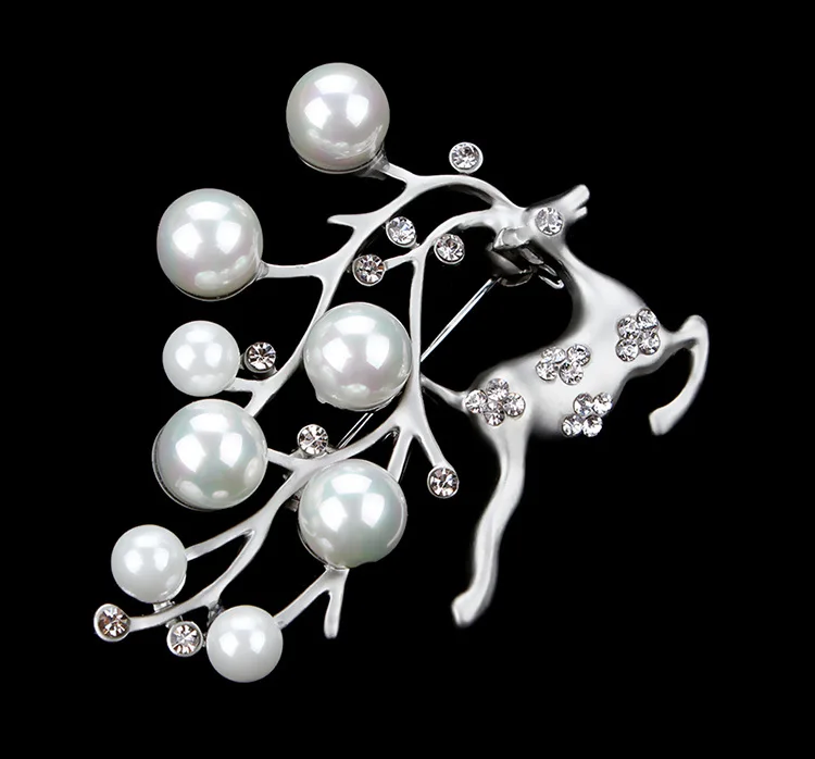 Посеребренные Создана Жемчужина Олень Брошь Ювелирные Изделия Милые Животные