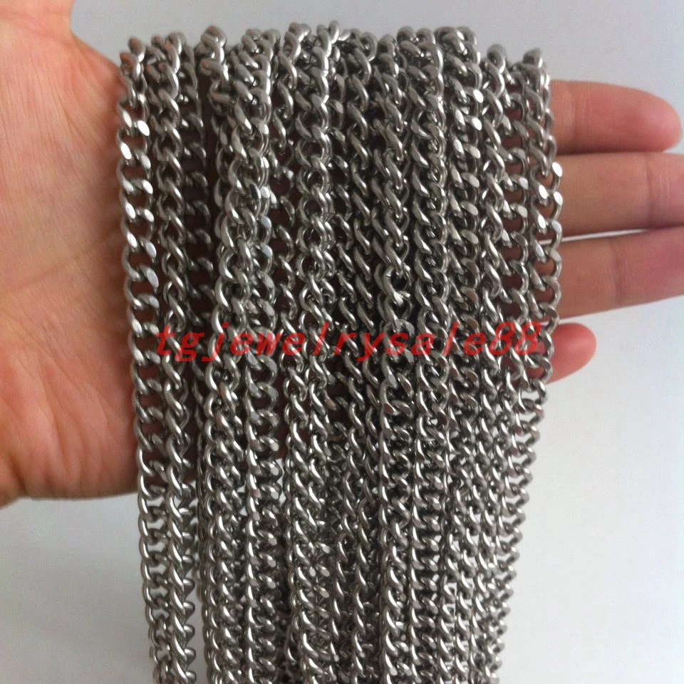 

5/10M Wholesale In Bulk Silver Color Stainless Steel Cuban Curb Link Chain For Men's DIY Necklace No Fade Or Tarnish 6mm Wide