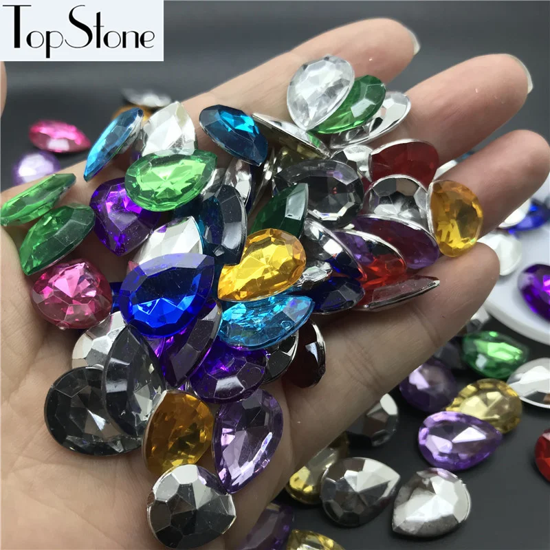 Цветные каплевидные Стразы TopStone 13х18 мм D Пришивные акриловые камни для одежды