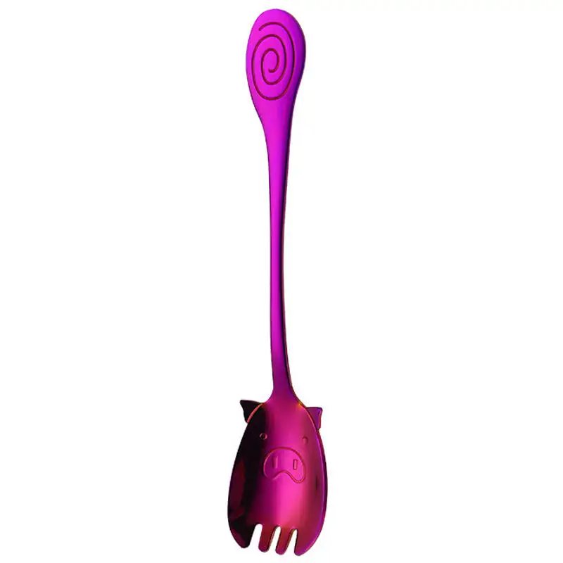 purple fork Vacclo мультяшная детская ложка Милая свинья из нержавеющей стали столовые приборы Япония и Южная Корея креативная портативная ложка для десерта, кофе - Цвет: purple fork
