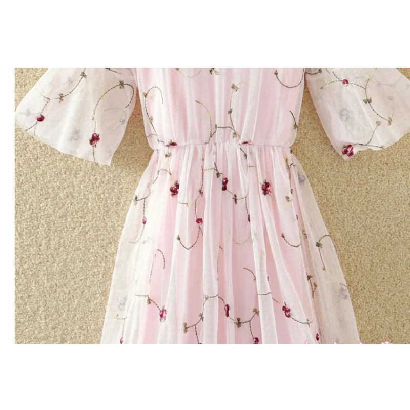 Модные летние женские сетчатые платья с цветочной вышивкой из двух частей 2018