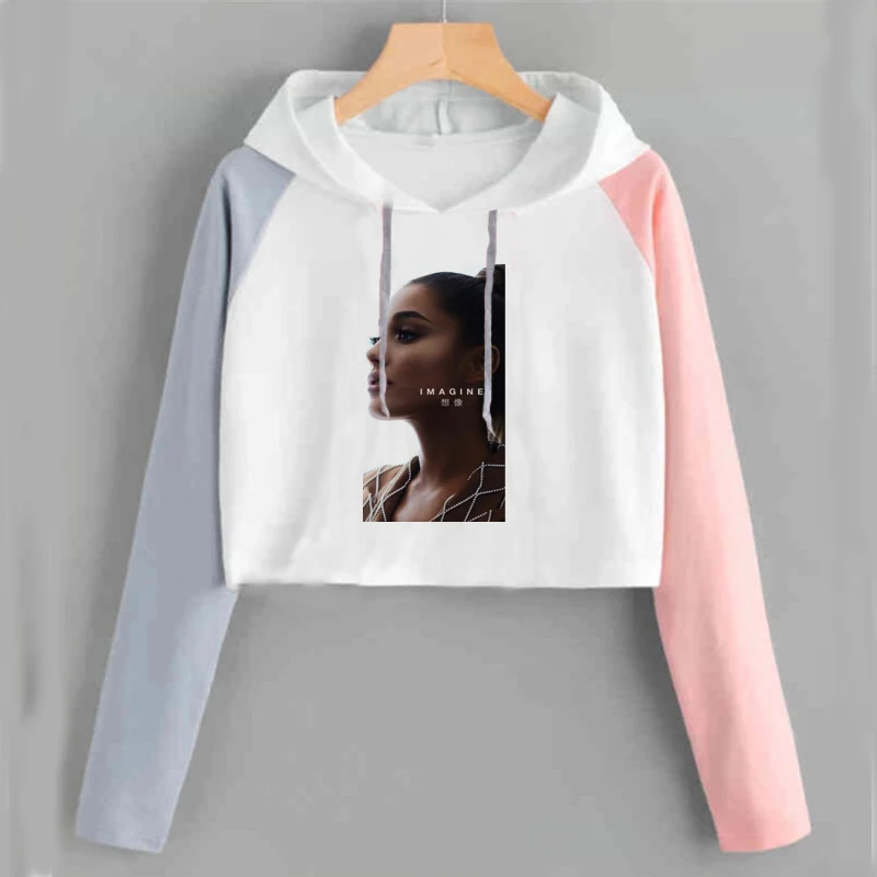 pink 26 Ariana Grande, укороченный топ с капюшоном, Женская Толстовка без слез, толстовка с надписью «Thank U Next Imagine Yuh», весенне-осенняя укороченная одежда - Цвет: pink 26
