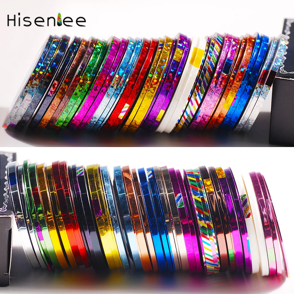 Hisenlee 3 рулонов 1 мм 2 мм 3 мм Nail Art Блеск съемная лента для линии, полосы инструменты для украшения ногтей клей наклейки для маникюра