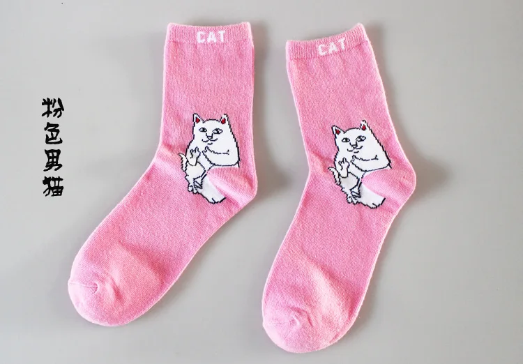 Pink cat V-Hanver, новинка, 1 пара, Осень-зима, женские хлопковые носки, искусство, забавный, инопланетянин, планета, креативный, Забавный мультяшный Кот, дышащие носки - Цвет: Pink cat