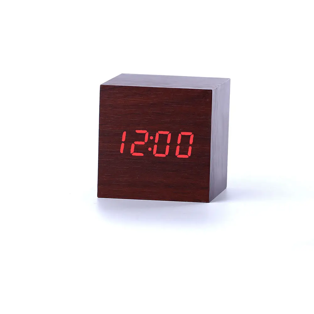 Red Wood Red LED Деревянный квадратный светодиодный Будильник, настольный цифровой термометр, деревянные часы USB/AAA, настольные часы, домашний декор - Цвет: Red Wood Red LED