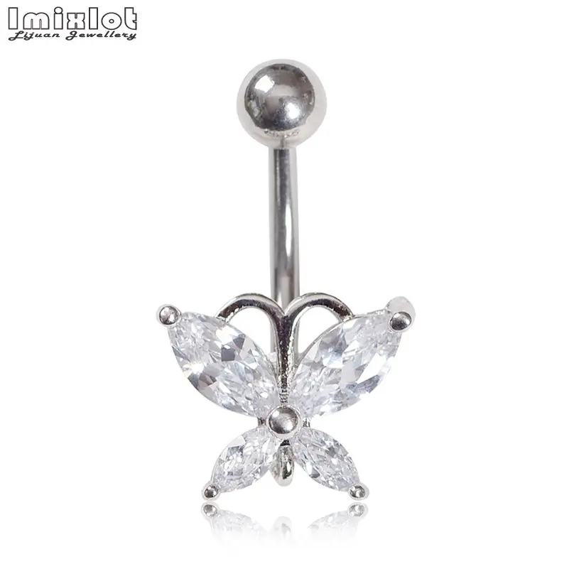 Кольцо для пупка Imixlot из хирургической стали с кристаллом циркона цветком