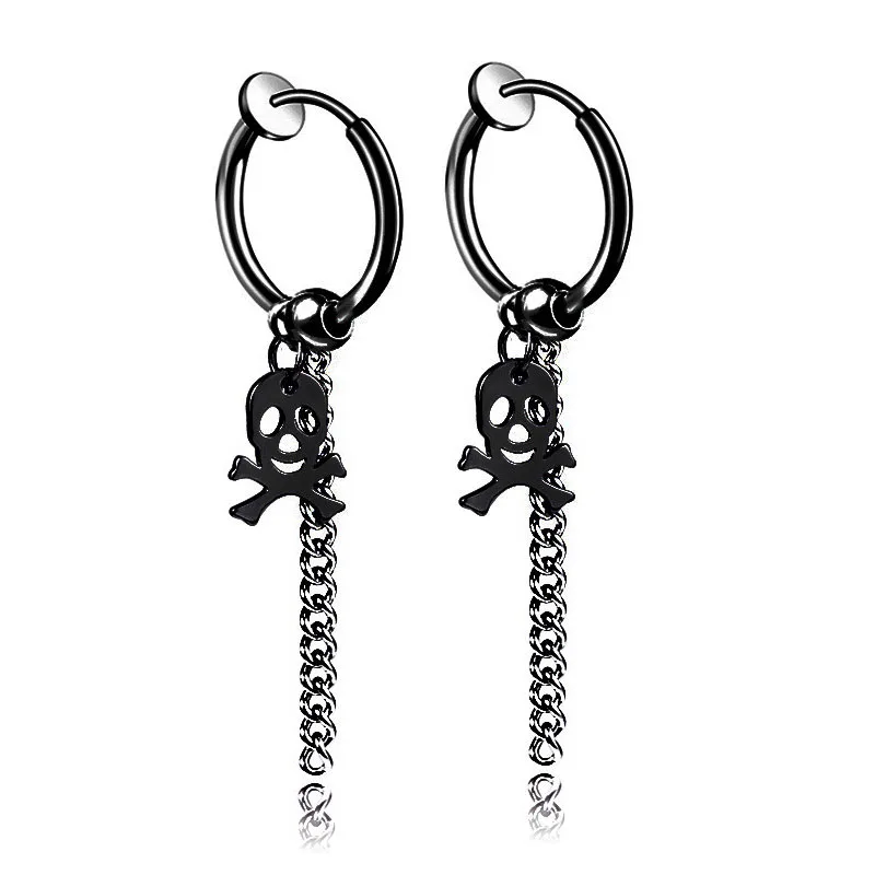 Skull B Black Новое поступление серьги-гвоздики из нержавеющей стали крест звезда Скорпион кисточкой для женщин мужчин Мода хип-хоп подарочные украшения для ушей - Окраска металла: Skull B Black