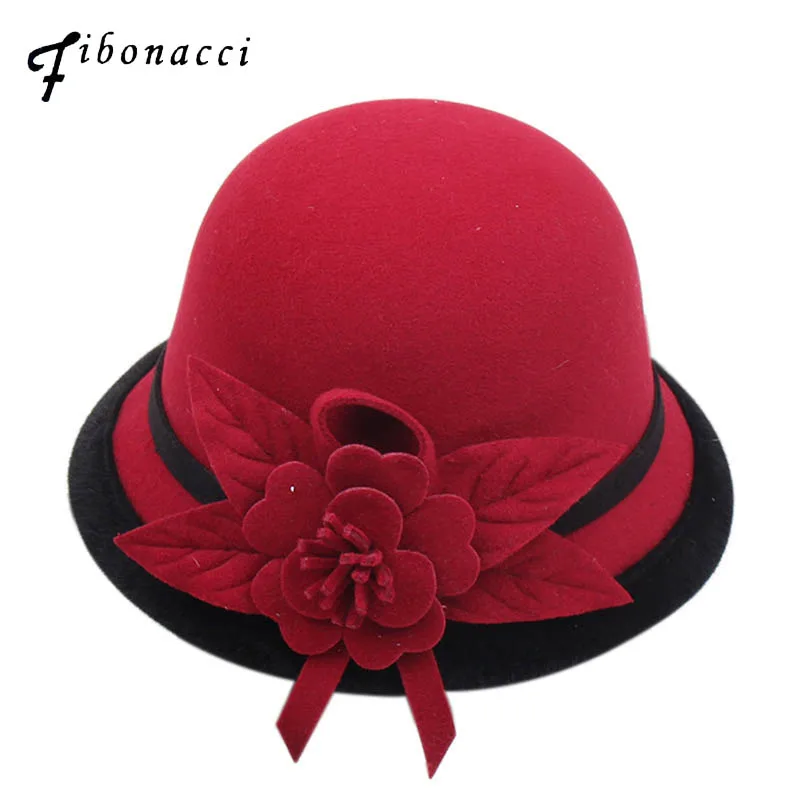 

Fibonacci Hats For Women Autumn Winter Female Fedoras Hat Lmitation Wool Felt Women Hat Fashion Bucket Floral Fedora Hat