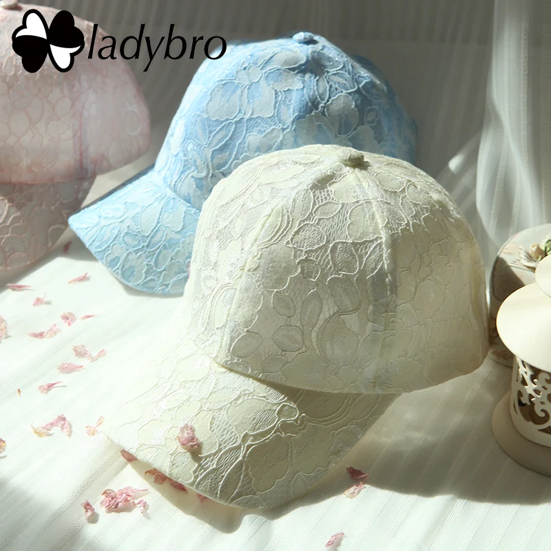 Ladybro Новая женская кепка, кружевная Регулируемая Кепка, Женская бейсбольная кепка, летняя хип-хоп кепка для папы, милая модная кепка с розовым цветком