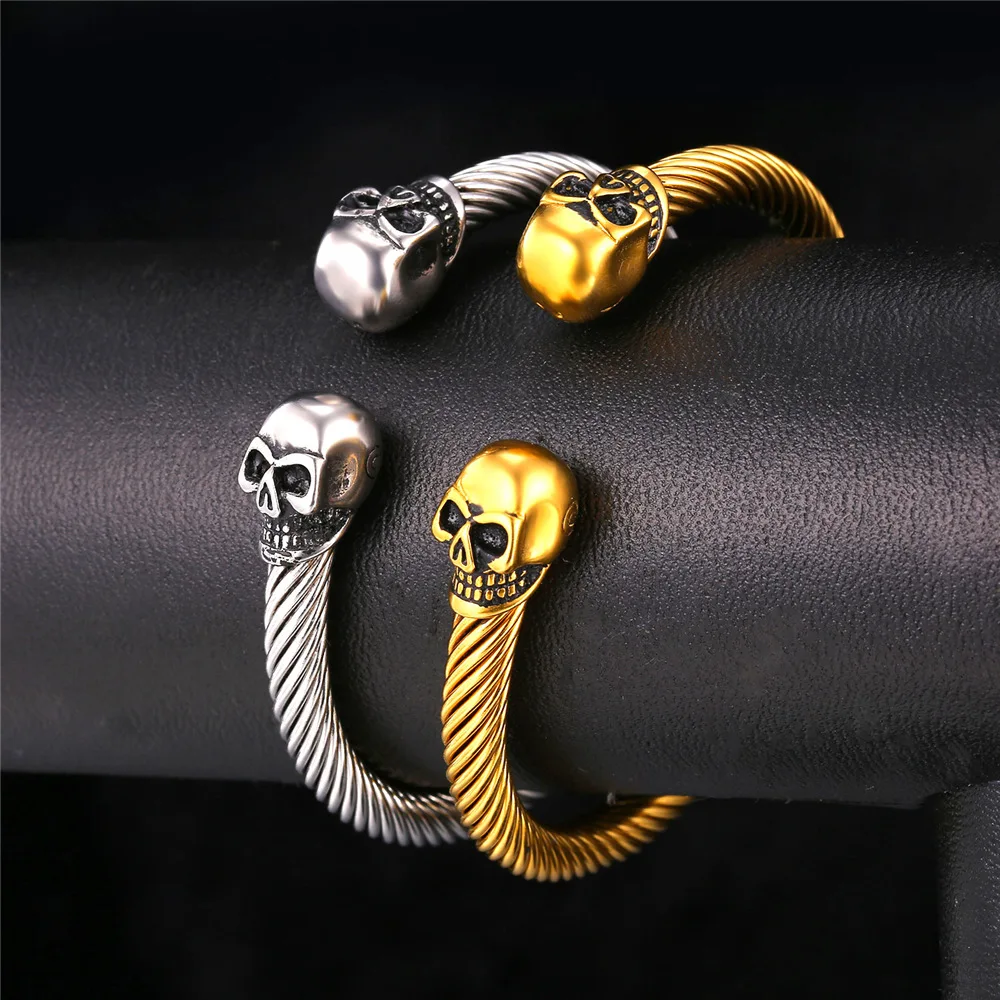 2016 готические украшения панк Череп нержавеющая сталь золотой цвет Открытый