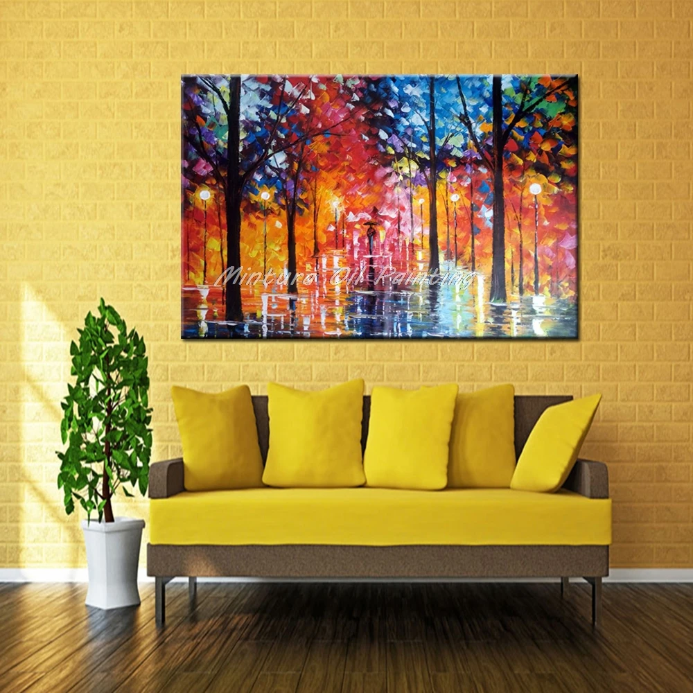

Arthyx Art Hand-Painted Palette Knife Landscape Oil Painting For Living Room Home Decoration Wall Art Picture Canvas Paintings