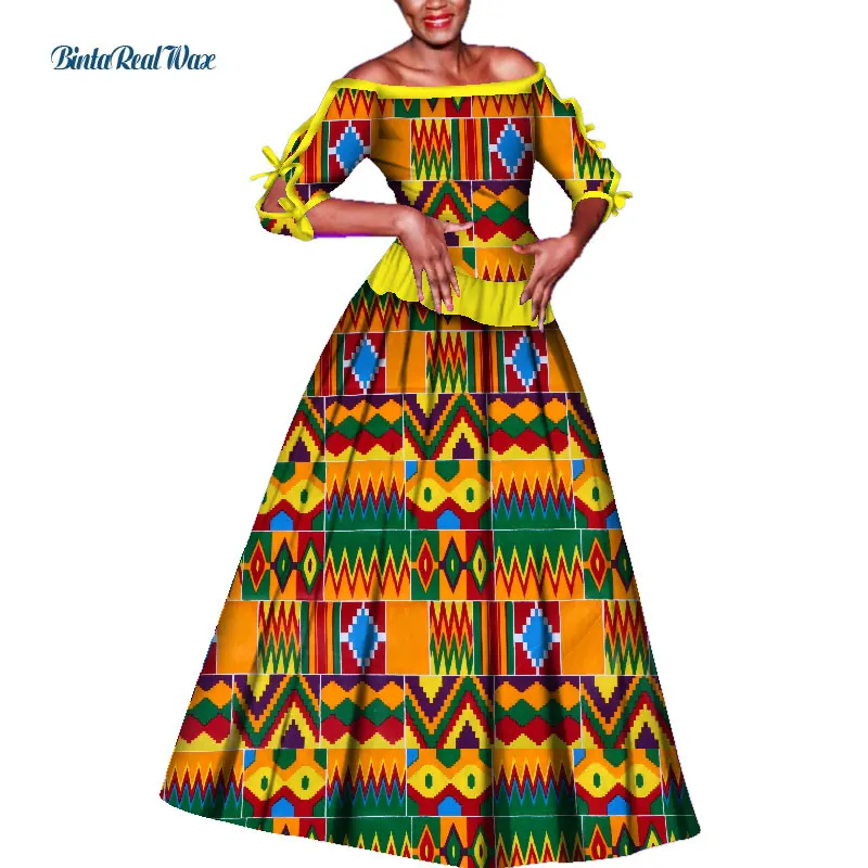 Women African Clothing 2 Skirts Sets Bazin Riche Dashiki African Clothes Print Patchwork Top and Tutu Skirts Sets  WY3475