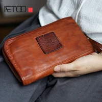 aetoo vintage handmade cowhide leather long section men and women neutral wallet purse handbags hand made old vintage