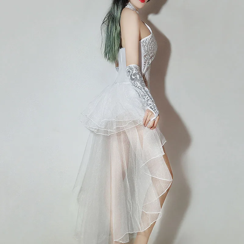 Fashion Jazz Dance Costume Silver Sequin Bodysuit Nightclub Dancer Dj Gogo Singer Jumpsuit Pole Performer Clothes DL2972 | Тематическая